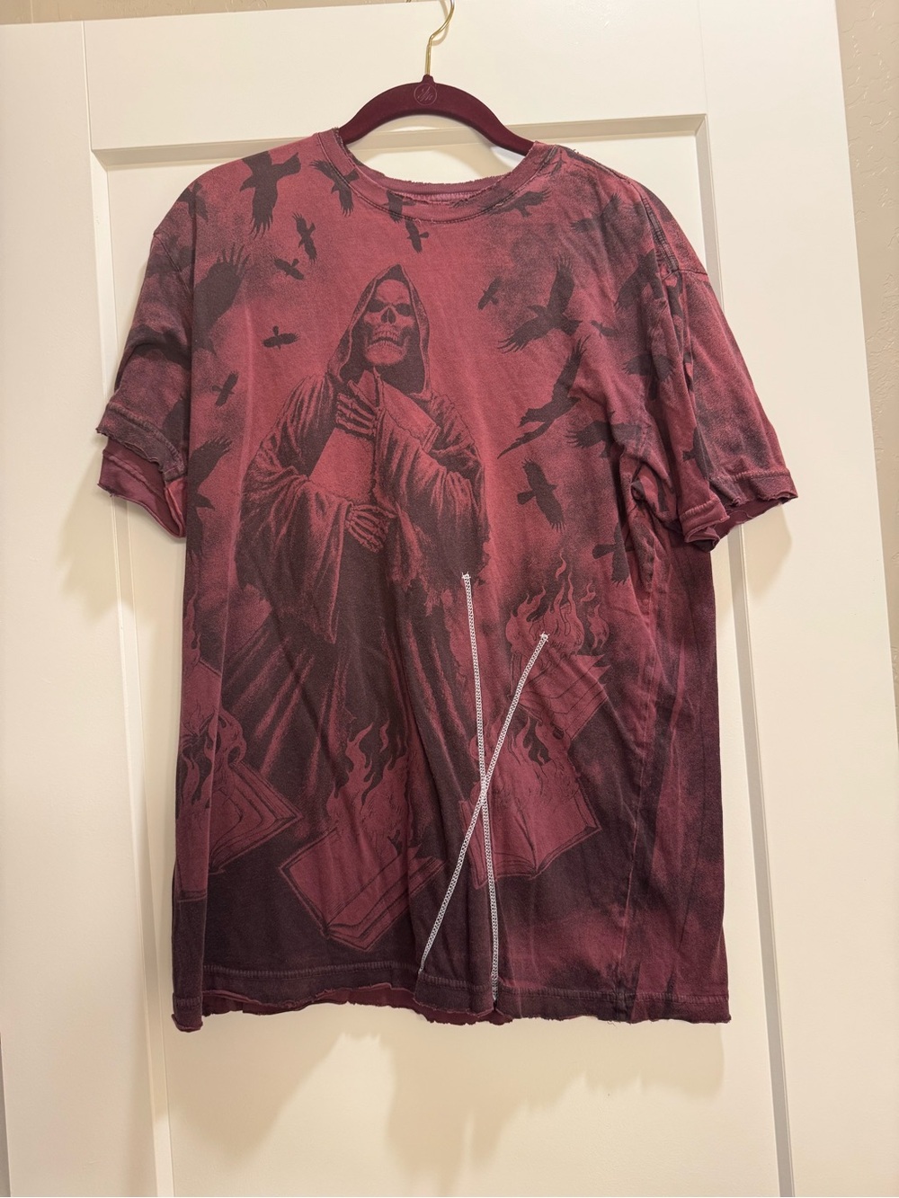 Vintage Affliction Skull Reaper T-Shirt in Maroon and Black
